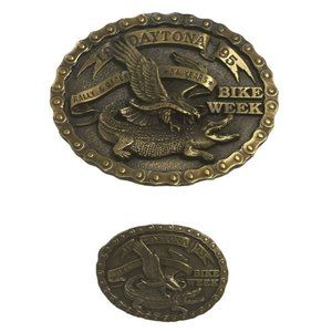 Daytona Bike Week BRASS 90s 1995 Belt Buckle Key Chain Pin 3D Eagle Alligator